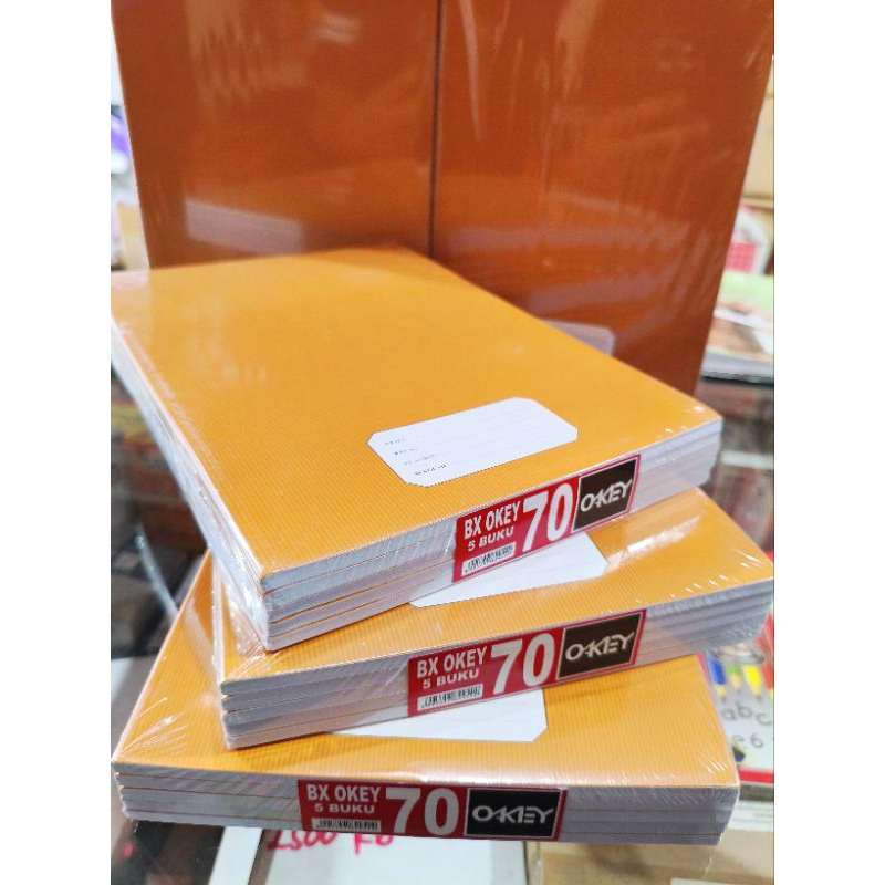 

OKEY Buku tulis panjang/boxy 70 lembar sampul coklat isi 5 buku