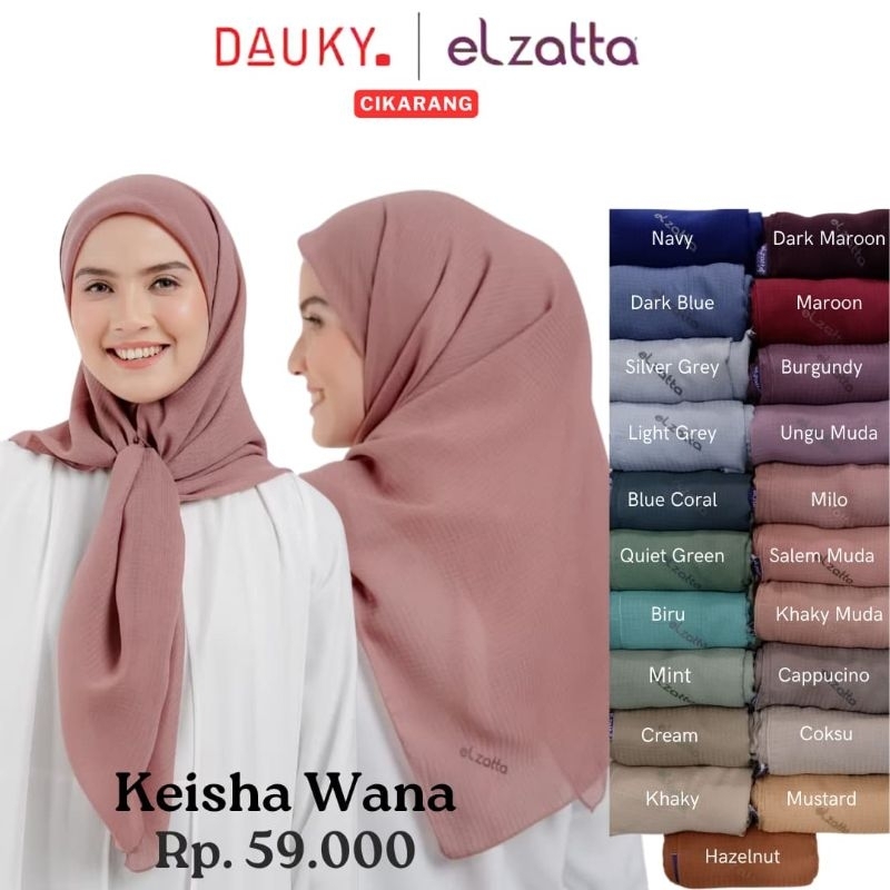 ELZATTA HIJAB JILBAB KERUDUNG SEGI EMPAT POLOS TERBARU BEST SELLER  KEISHA WANA SEGI EMPAT SALE
