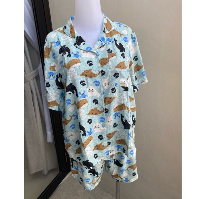 THE BRAHOUSE  BAJU TIDUR SET PIYAMA LENGAN PENDEK + CELANA PENDEK PIYAMA KATUN ADEM
