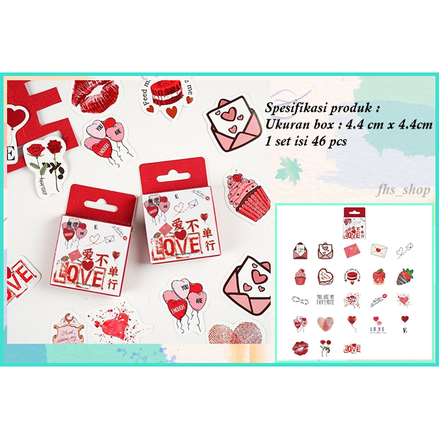 

46 Pcs Stiker Set Aesthetic Buku Diary Scrapbook Deco Stiker Lucu Stiker Red Love Deco Journal