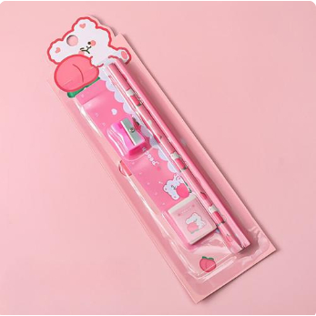 

Pink Bear Peach Topper Alat Tulis 1 Set Pensil Penghapus Peraut Pengggaris
