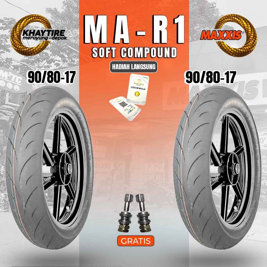 Ban Soft Compound MAXXIS MA-R1 90/80 Ring 17 Tubeless Sepasang/Satuan Original Maxxis