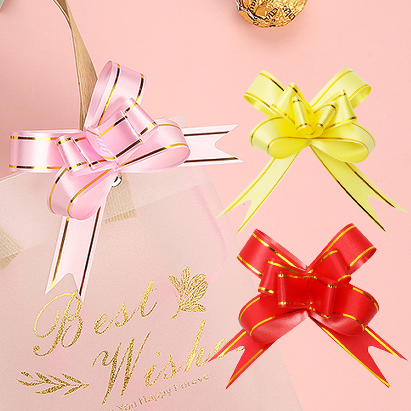 

【New Arrivals】100Pcs Pita Tarik Sedang 18mm / Pita Serut Hiasan Parcel Souvenir Kado Pull Flower Ribbon Pita Hias Kado Parcel Kado Souvenir Gold Stripe Lace