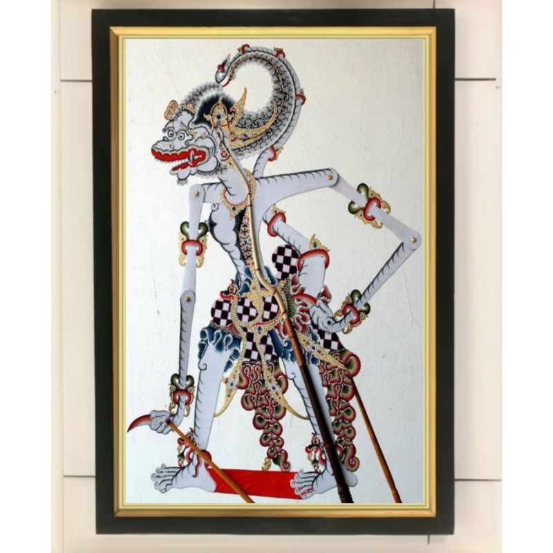 Hiasan dinding lukisan cetak wayang Anoman plus Bingkai ukuran 65cm×45cm