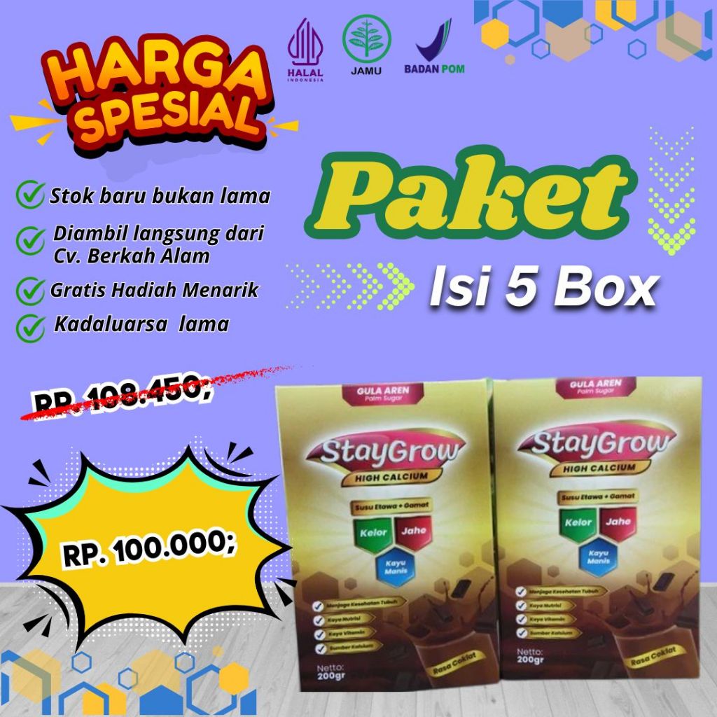

Susu Etawa Rasa Coklat STAY GROW 5 Box Susu Etawa+Gamat 200gr Untuk Kesehatan Sendi dan Tulang