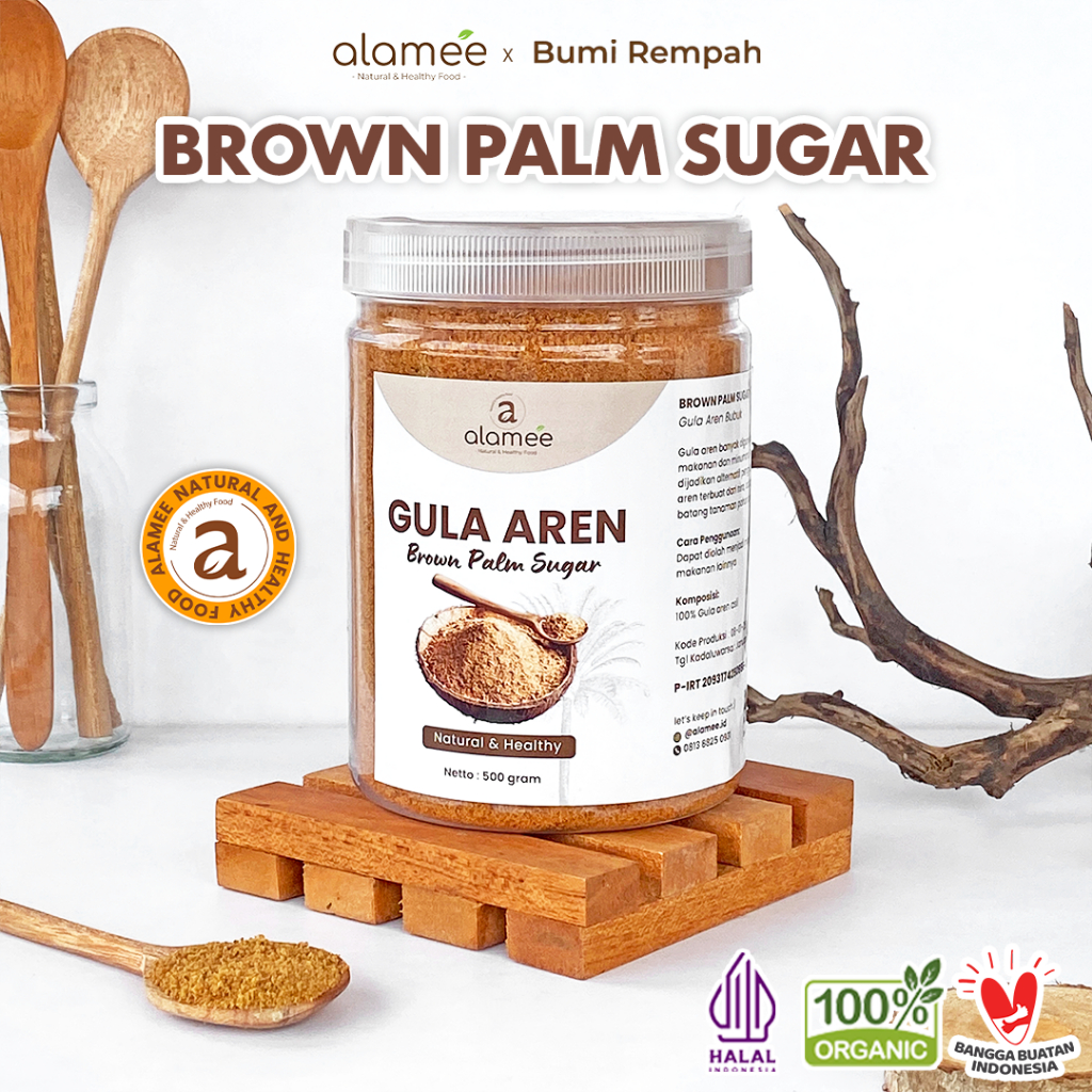 

ALAMEE Gula Aren Bubuk Organik Asli Powder Palm Sugar Premium Semut Natural Organic Organik 500 Gram