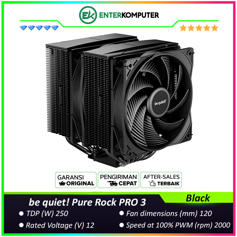 be quiet Pure Rock PRO 3 Black - Impressively Performant and compact - High Performance Cooling - 2x
