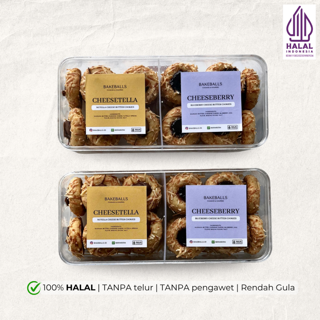 

Mixed Cookies by Bakeballs | Kukis Nutella, Dark Chocolate, Keju, Blueberry | Kue Kering Halal, Tanpa Telur, Rendah Gula