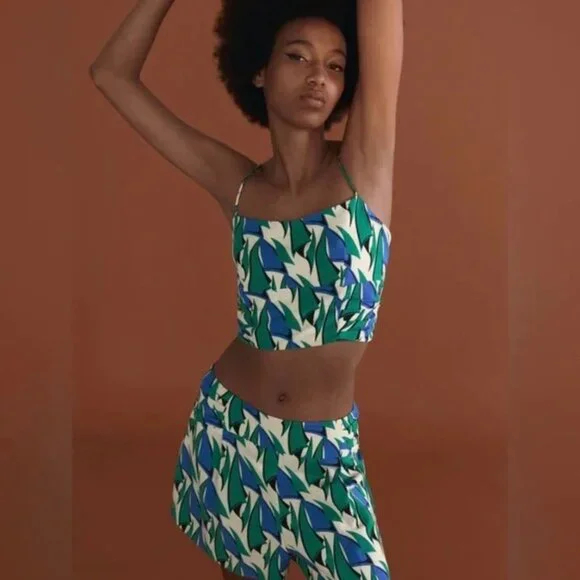 ZARA GRAPHIC LINEN BLEND HIGH WAIST SHORT PANTS