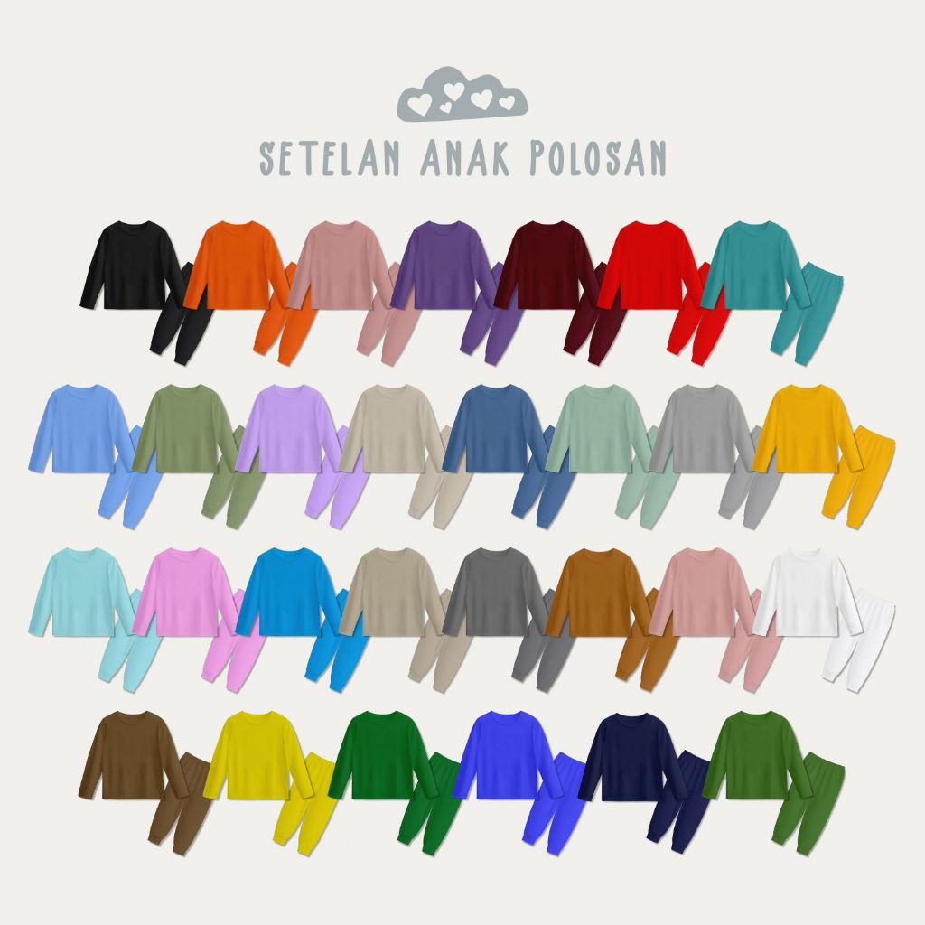 Setelan T Shirt Kaos Polos Anak Basic Lengan Panjang Polosan Usia 1-10 Tahun