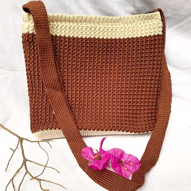 TAS SELEMPANG WANITA RAJUT BESAR SLINGBAG POLOS KEKINIAN