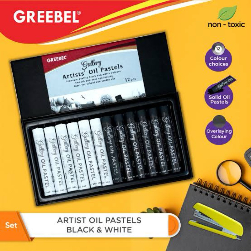 

GREEBEL ARTIST OIL PASTEL | 12 COLORS - BLACK and WHITE | KRAYON MINYAK