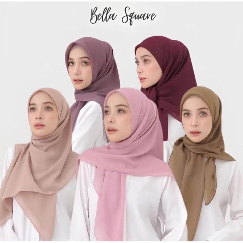JILBAB BELLA SQUARE SEGI EMPAT  HIJAB BELLA SQUARE TERBARU WARNA TERLENGKAP