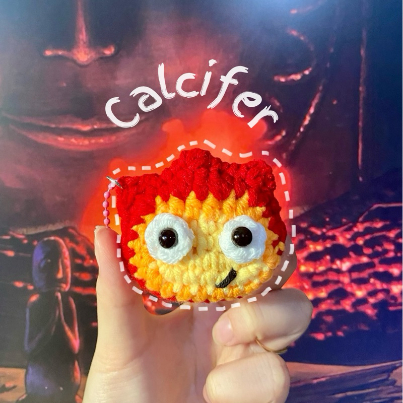 calcifer crochet keychain