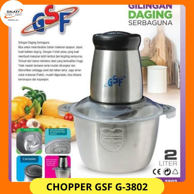 Food Chopper Penggiling Daging Elektrik Chopper GSF-3802 Serbaguna Multifungsi Stainless