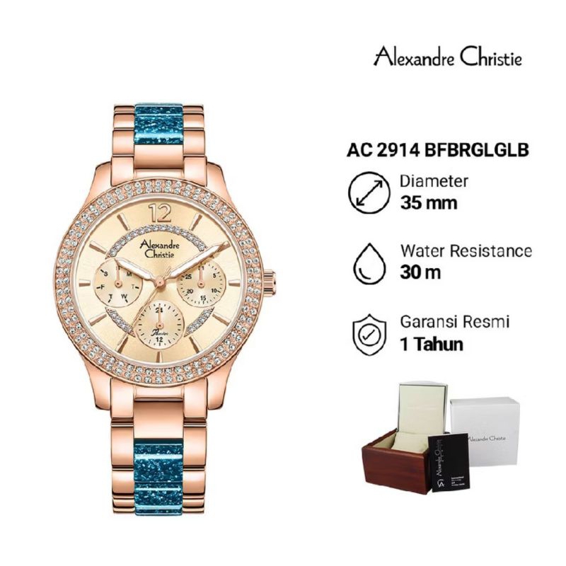 Jam Tangan Wanita Alexander Christie AC 2914  BFBRGLGLB Analog Cronograph Stainless Steel