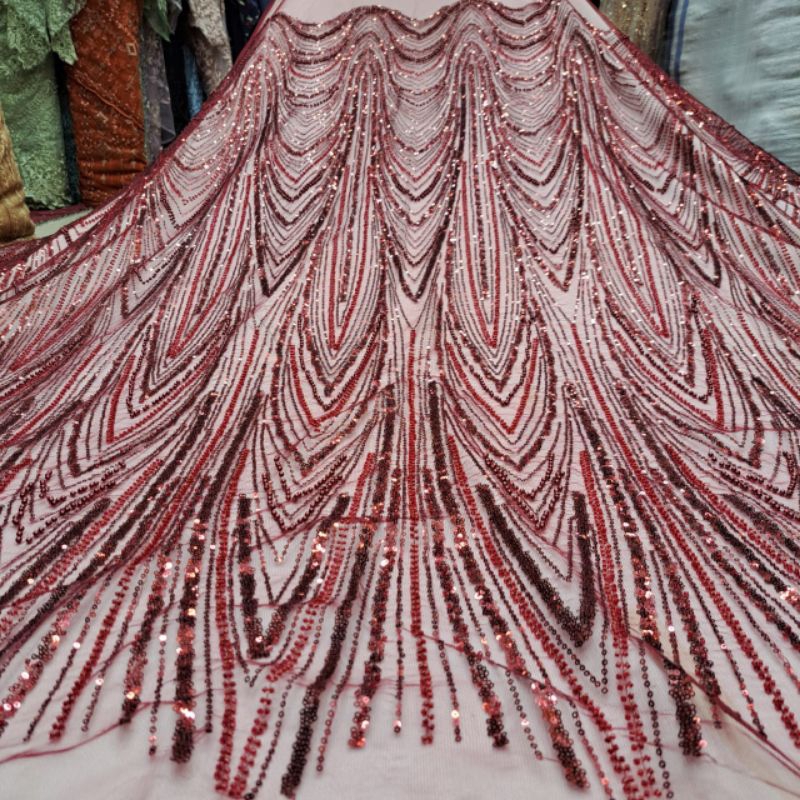 (COD)Kain Tille Payet soroskin mix full payet mutiara | bahan kebaya payet