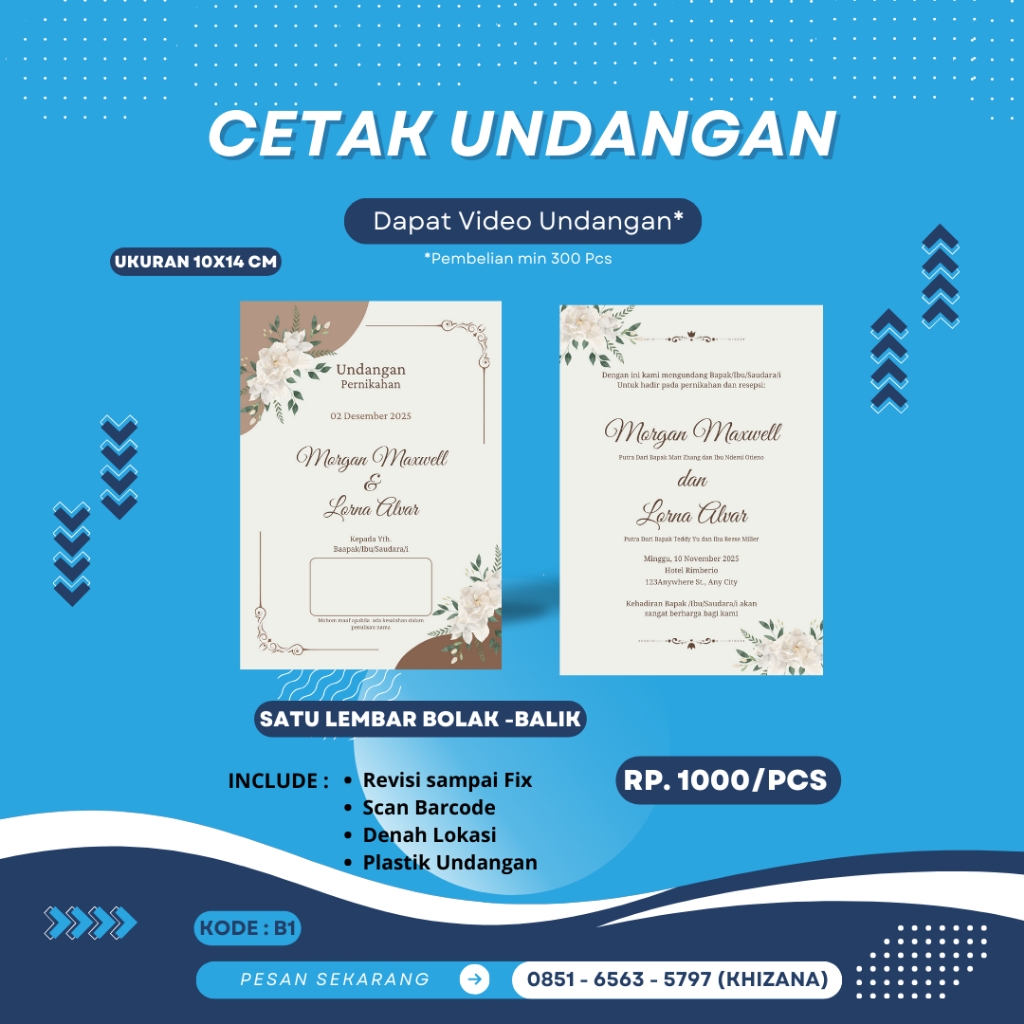 Khizana_Cetak Undangan Pernikahan Ukuran 1/2 HVS Kertas Tebal
