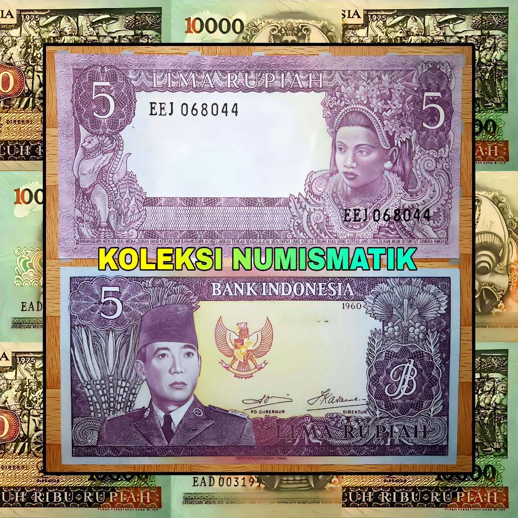 SOUVENIR REPRO UANG KERTAS KUNO INDONESIA 5 RUPIAH SOEKARNO PENARI 1960
