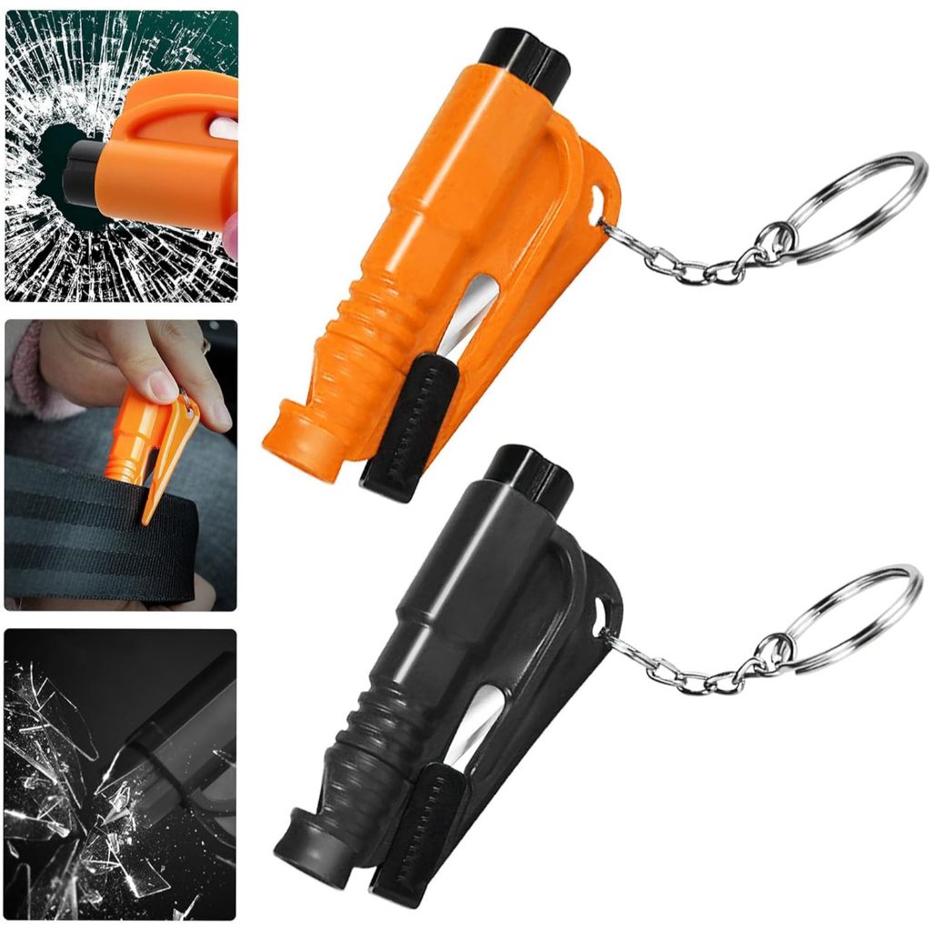Gantungan Kunci 3in1 3 in 1 Alat Pemecah Kaca Pemotong Safety Seat Peluit Whistle Belt Mobil Multifungsi Safety Glass Breaker Emergency Keychain Auto Car Safety Hammer Escape Window Car Glasses