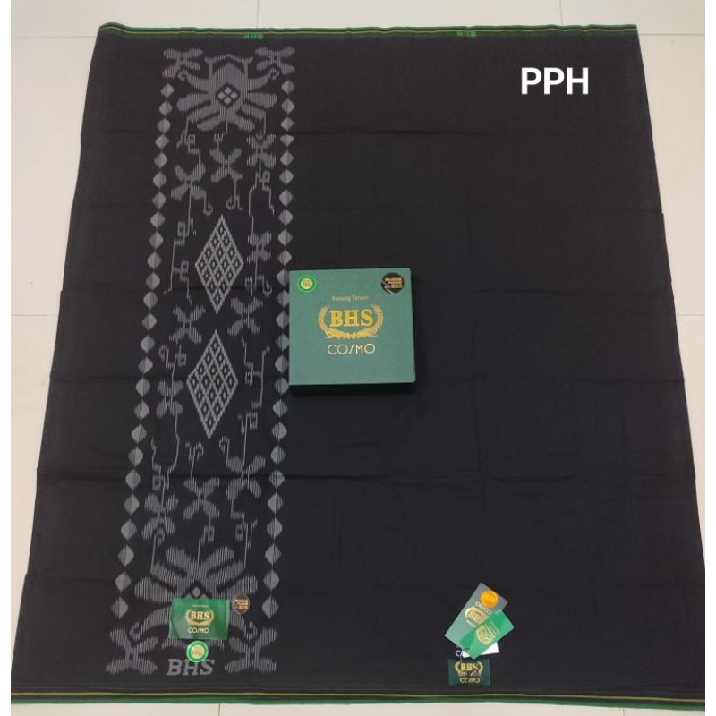SARUNG BHS COSMO POLOS HITAM PUTIH MOTIF KOTAK-KOTAK GOLD SILVER MOTIF TERBARU