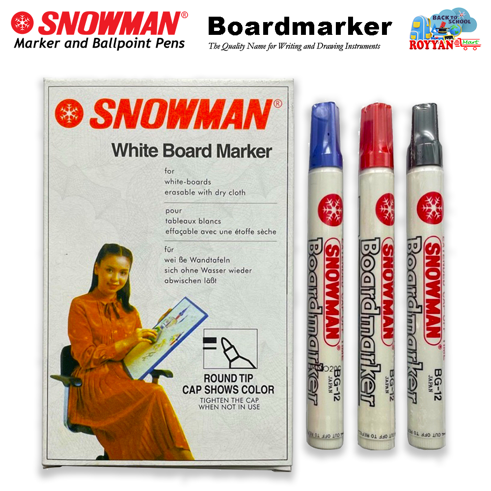

Spidol Whiteboard Snowman BoardMarker Harga Per Pcs Murah BG-12 (BISA DIHAPUS) Hitam Merah Biru