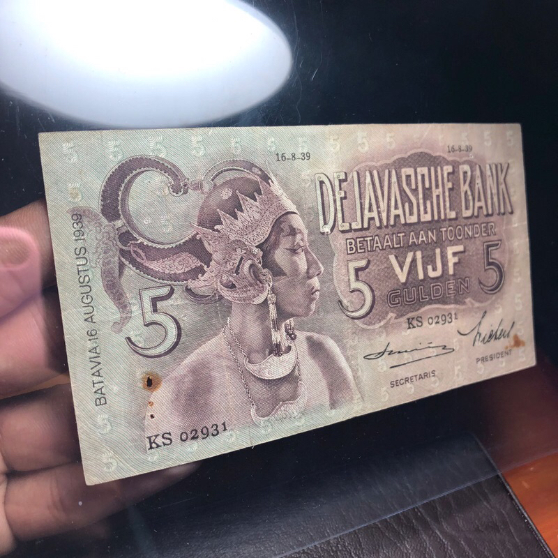Uang Kuno Wayang 5 Gulden Asli 1938