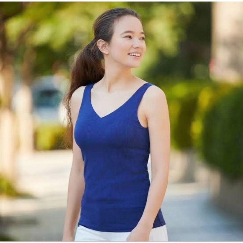 UNIQLO AIRISM RIBBED V NECK CAMISOLE BRA IN ELECTRIC BLUE