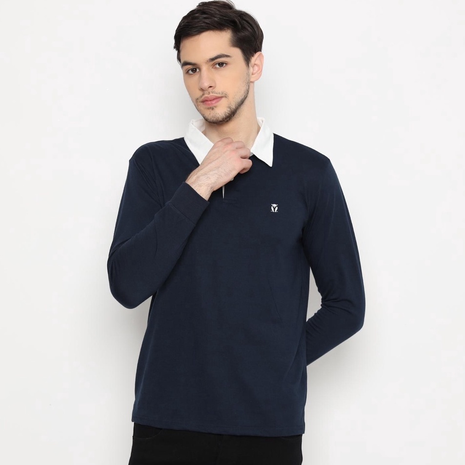 Matsuda Kaos Rugby Polo Shirt Pria Lengan Panjang Fujidera