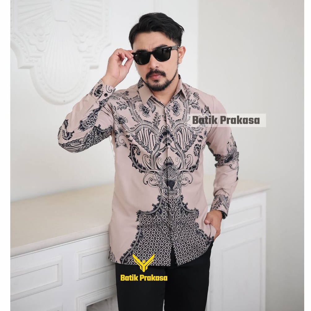KODE P59G Kemeja Batik Prakasa Motif Bara Slimfit Lengan Panjang Batik Solo