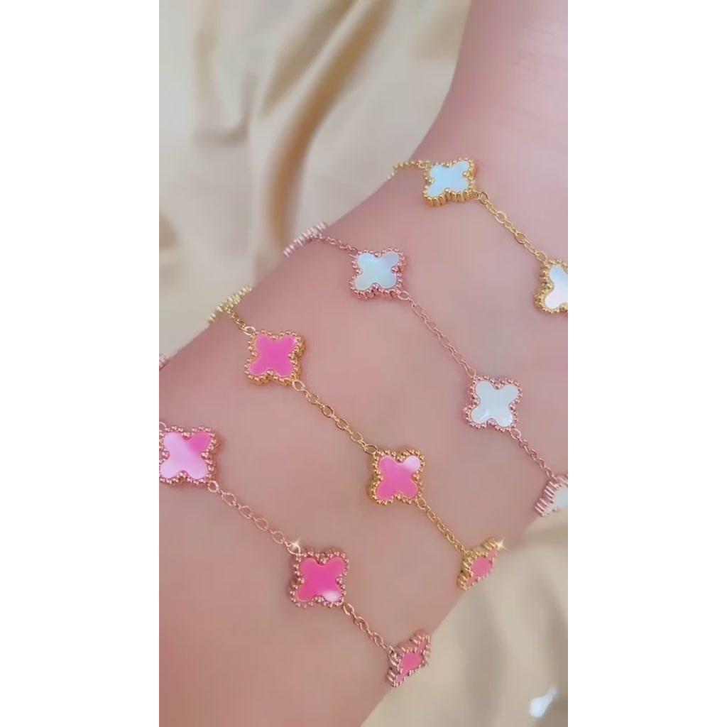Gelang Tangan Wanita Vintage Clover Titanium Perhiasan Mewah Anti Karat Dan Anti Luntur