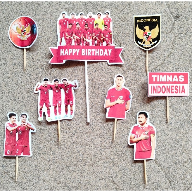 topper toper hiasan tusukan kue cake ulang tahun ultah happy birthday karakter sepak bola timnas ind