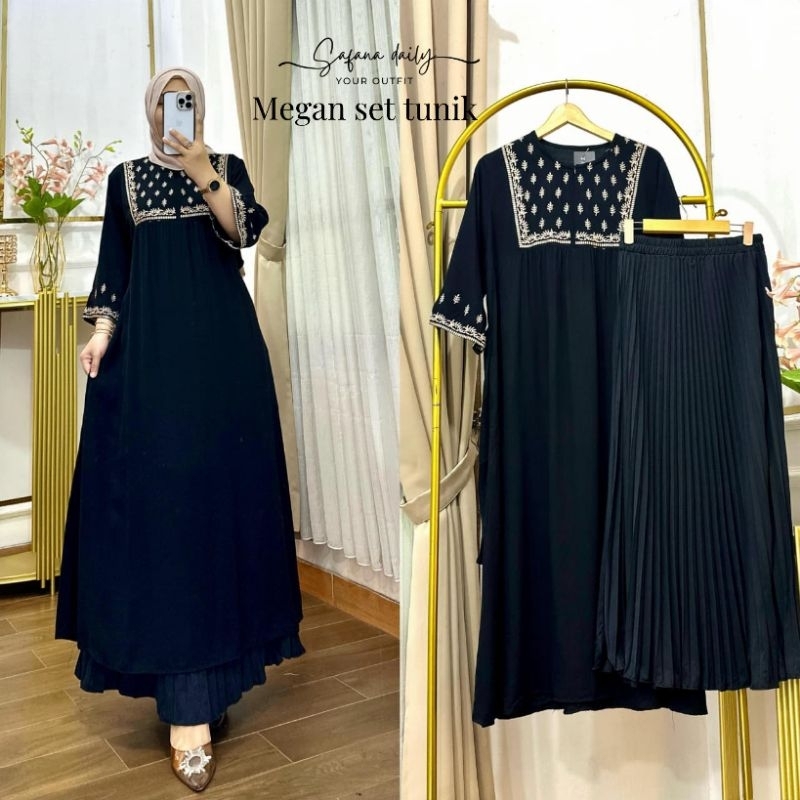 Megan Set Tunik Rok Muslimah Terbaru - Baju Muslim Twill Premium Wanita Syari Kekinian by Fira Store