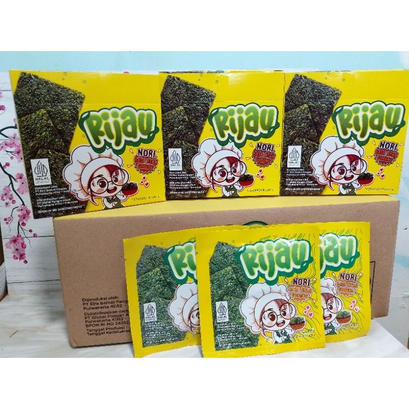 

BEST SELLER RIJAU Rumput Laut Enak 1 Box isi 12 Pcs ( Rasa Ayam bawang, Ayam Goreng, Bbq, Pedas ) Exp aman