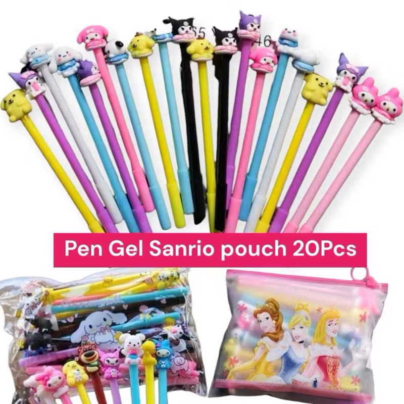 

BULPEN KARAKTER SANRIO POUCH - bulpen gel karakter anak sanrio LUCU isi 20pcs FREE POUCH CANTIK