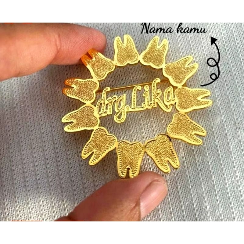 Bros custom nama - dokter gigi - titanium lapis emas (free cincin)