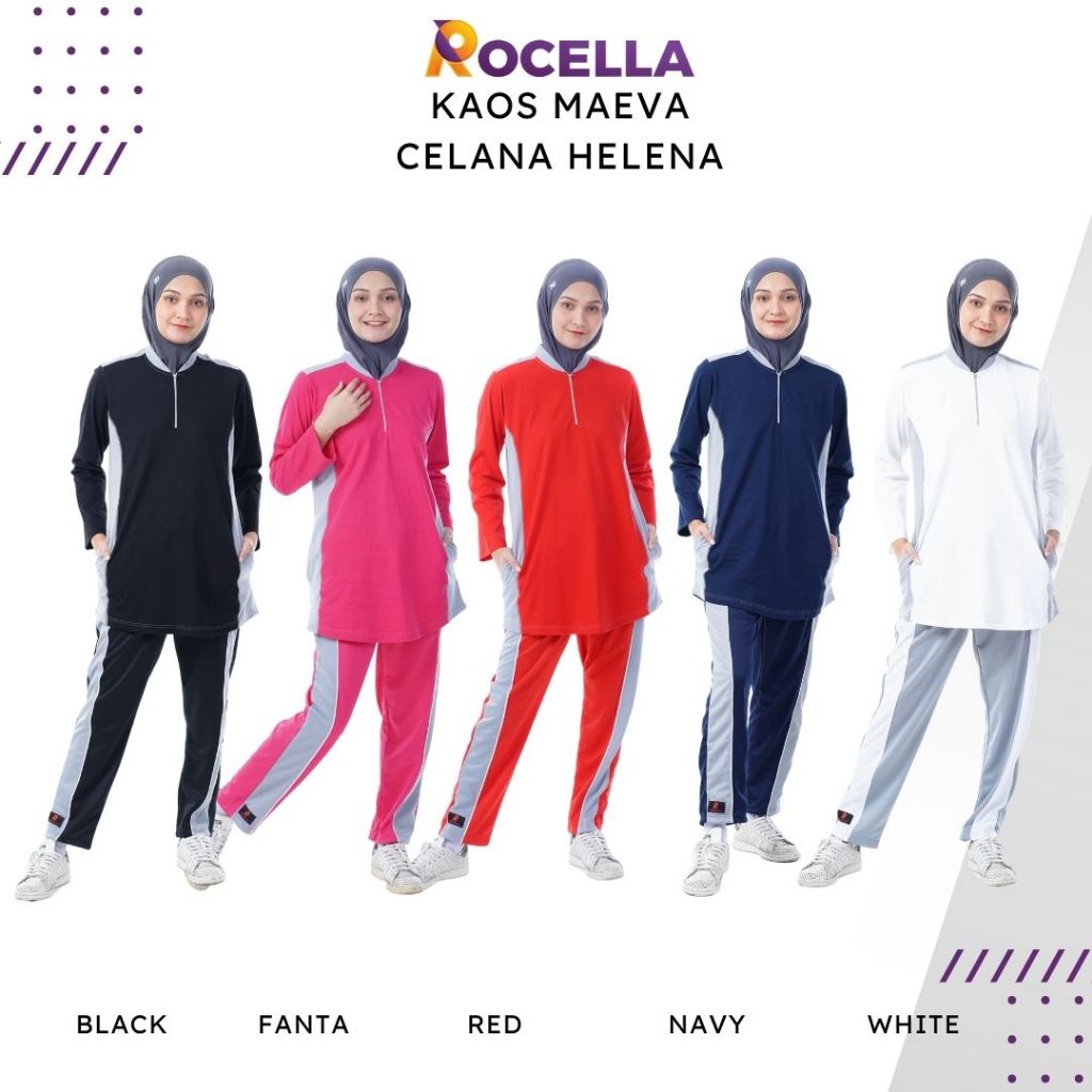 Rocella Maeva Helena Setelan Sport Muslimah - Kaos Celana Olahraga Wanita Syari - Baju Training Musl