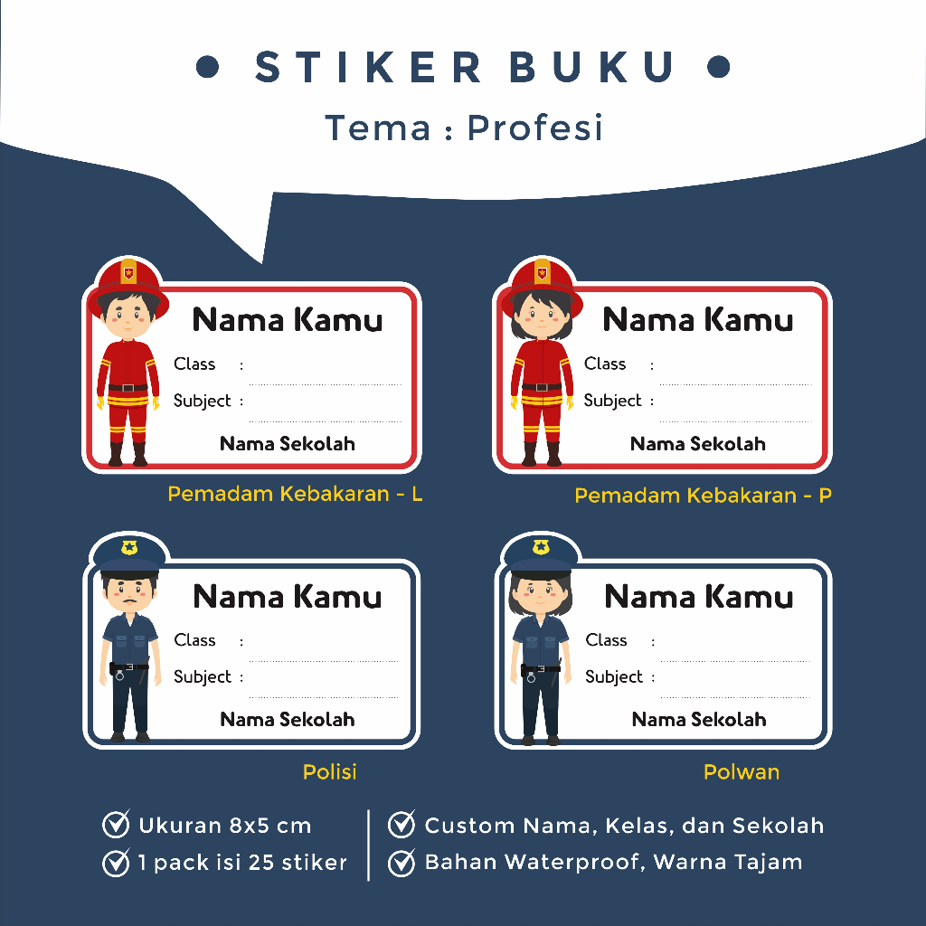 

Stiker Label Nama Buku Tulis tema Profesi Cita-cita Impian bisa Pakai Foto Sendiri Nama Kamu