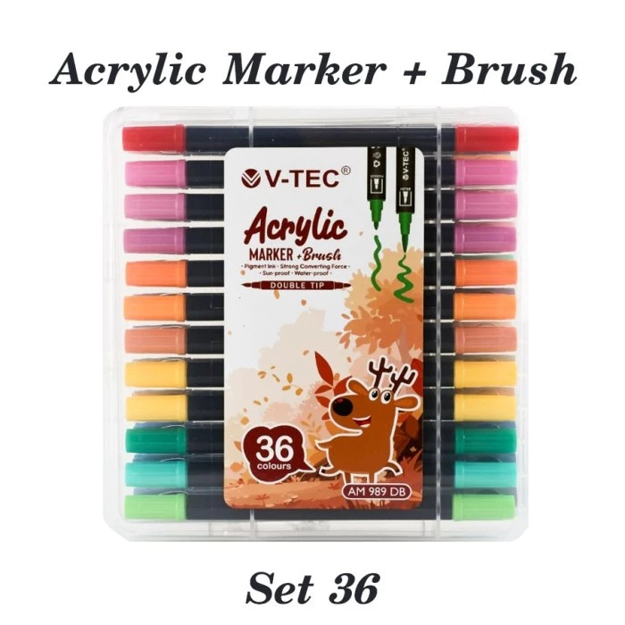 

V-TEC Acrylic Marker + Brush Set 36 Warna / V-TEC Acrylic Marker AM 989