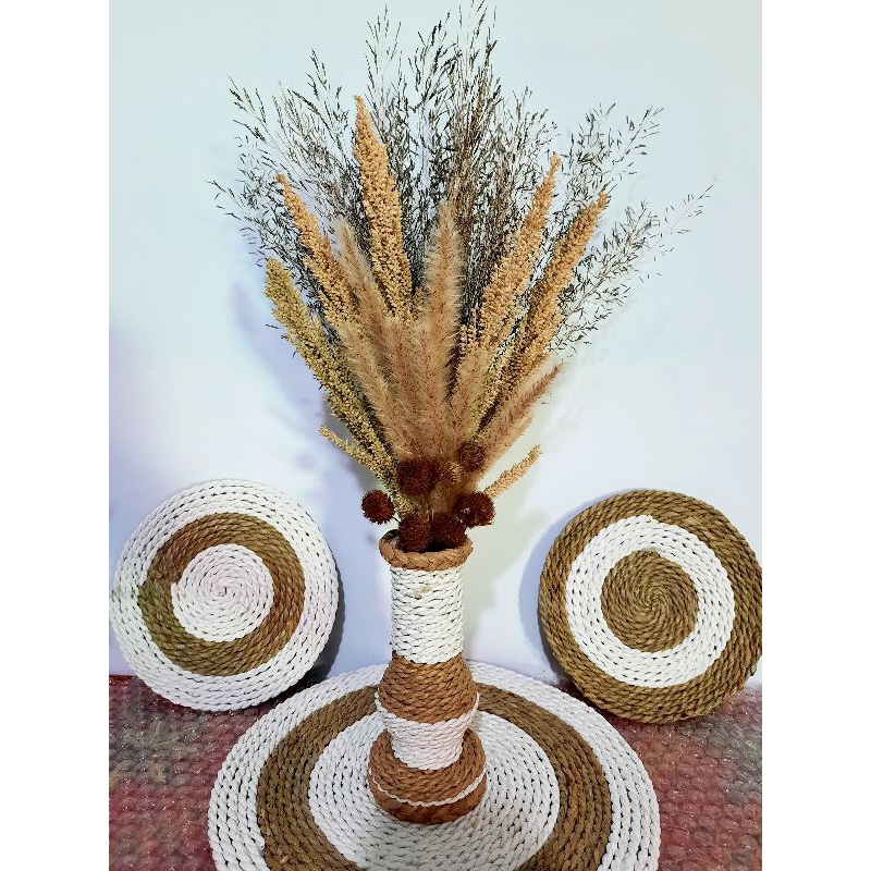 set bunga kering murah/vas guci/vas mini/bunga kering anestetik/dekorasi rustic/dreid/bunga meja,vas