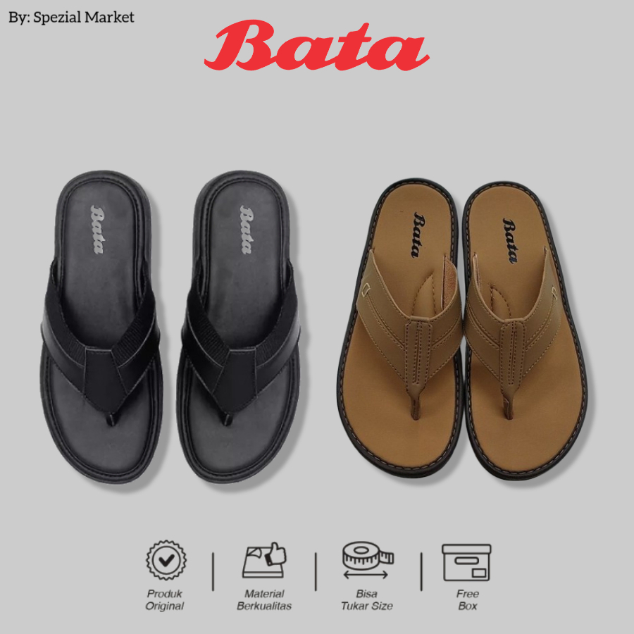 Promo Bata Pressley Sandal Pria Jepit Kulit Asli Casual Kekinian Terlaris