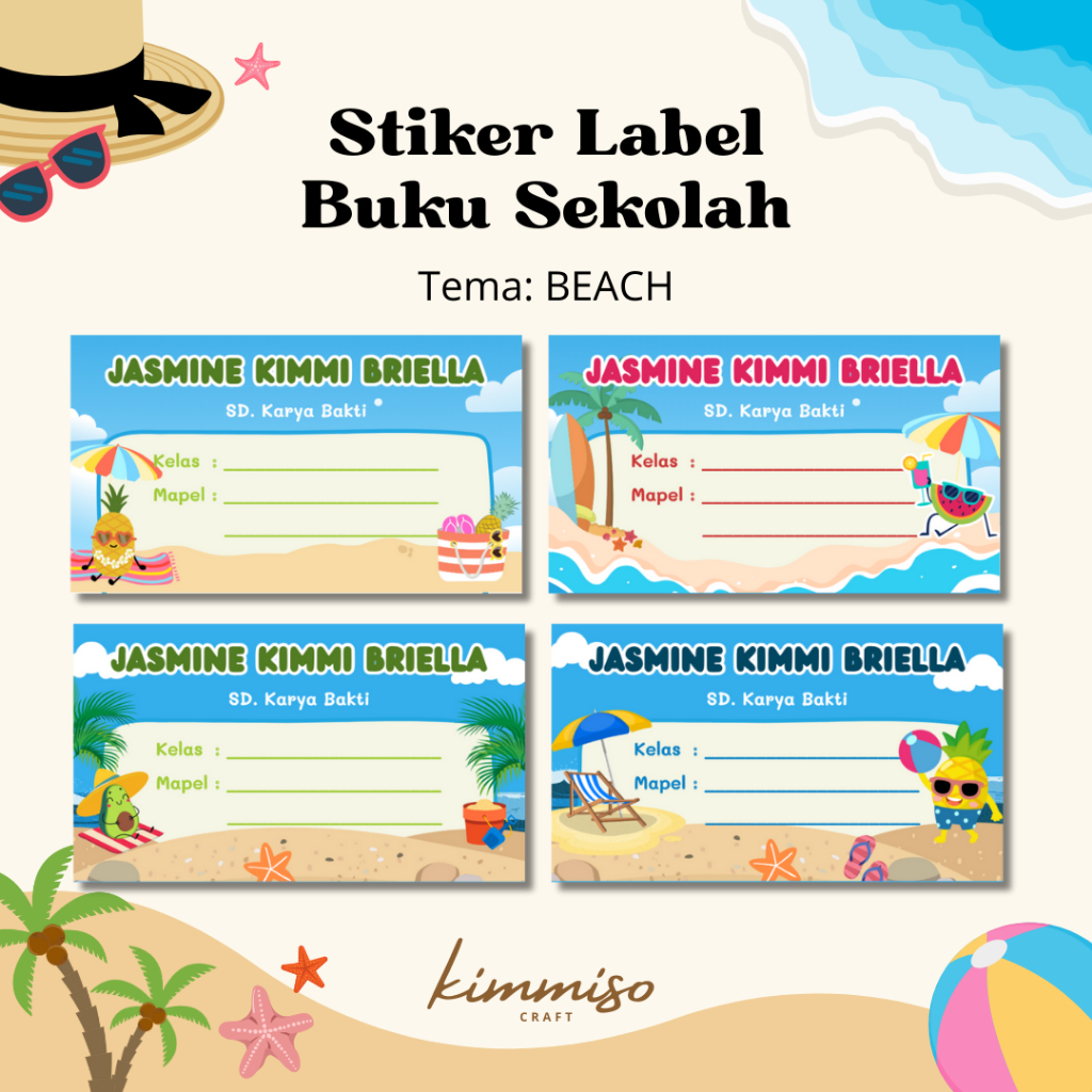 

[Kimmiso] Stiker Label Nama Buku Sekolah Tema BEACH Harga Satuan (Mohon Baca Deskripsi)