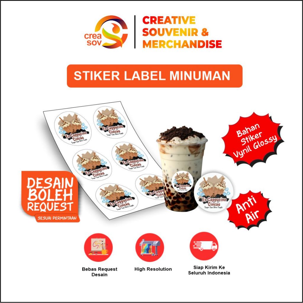 

Creasov - Stiker Vinyl Glossy Es Cappucino Cincau Stiker Custom Minuman Cup Stiker Vinyl Murah
