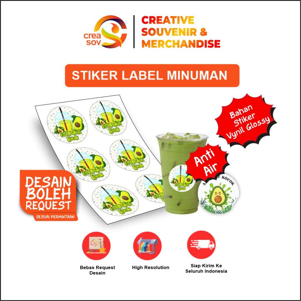 

Creasov - Stiker Es Alpukat Kocok Stiker Minuman Costum Murah Vinyl Glossy Cup Minuman Costum