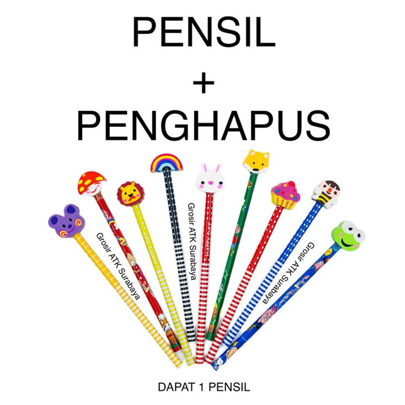 

( DAPAT 1 PCS ) PENSIL + PENGHAPUS FANCY 7110 / PENSIL + STIP 7110 Anak Lucu Karakter Cute Animal