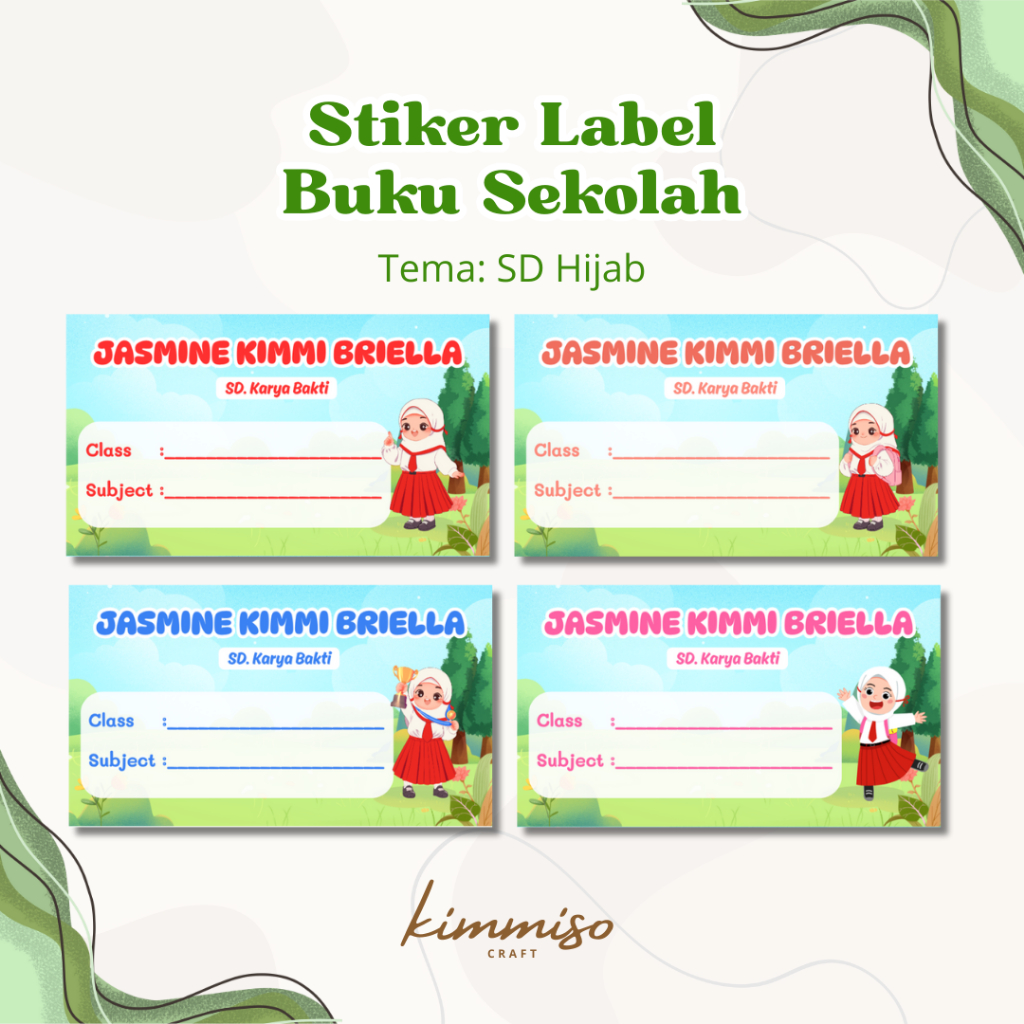 

[Kimmiso] Stiker Label Nama Buku Sekolah Tema SD HIJAB Harga Satuan (Mohon Baca Deskripsi)