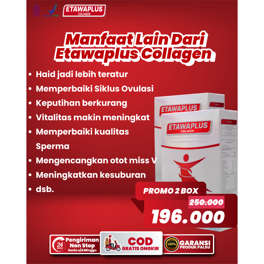 

Etawaplus Collagen 2 Box - Susu Kambing Platinum dan Collagen IkanBagus untuk Promil,memperbaiki siklus ovulasi,memperbaiki kualitas sperma, Atasi Tulang Sendi dan Kulit Awet Mud, Osteoporosis, Kebas, Mudah Kram, Pemulihan Tulang Pasca Oprasi, Alami