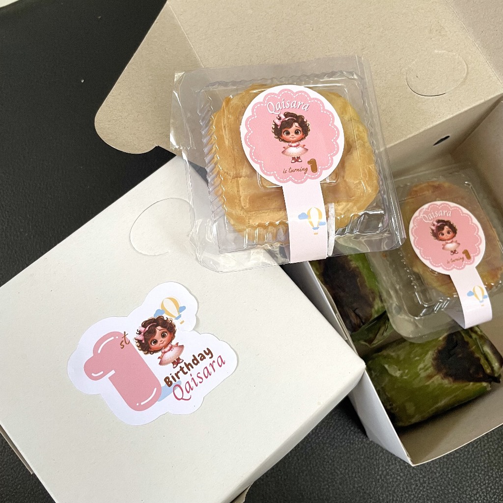 Sticker 16 pcs Snacks Box Anak Ulang Tahun Custom - Sticker Hampers Label Makanan Hang Tag Ulang Tah