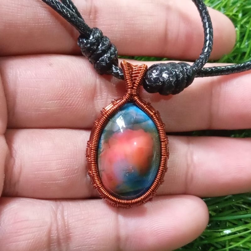 kalung liontin unik batu akik pancawarna rubah banyuwangi