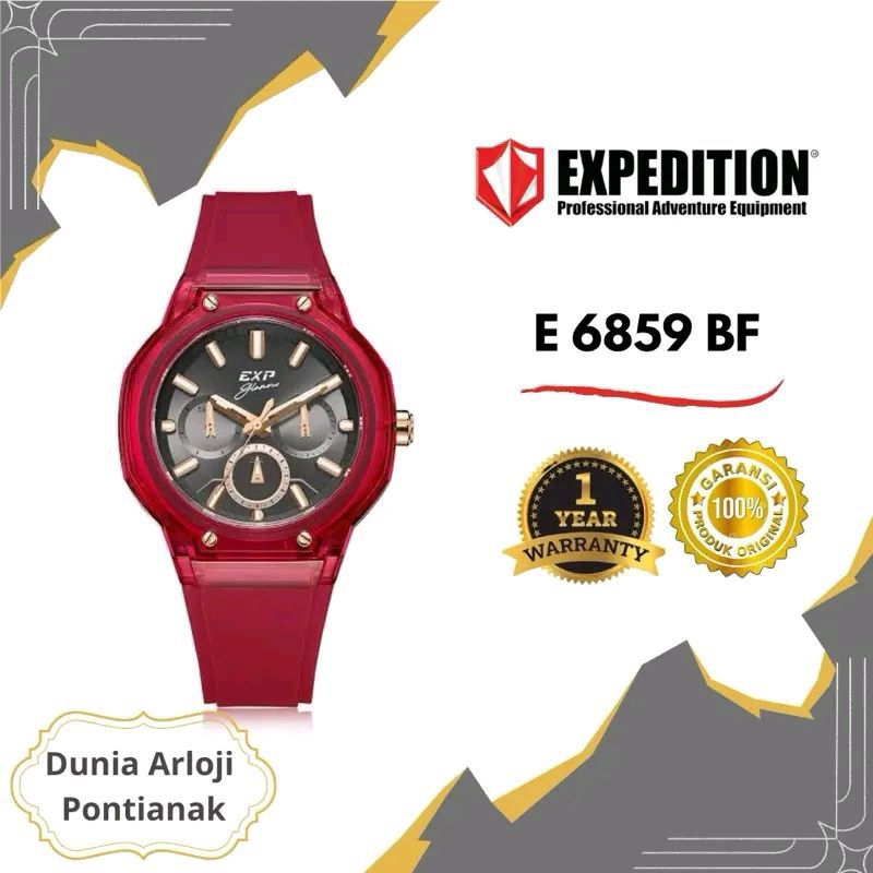 [Dunia Arloji Pontianak] EXP 6859 Jam Tangan Wanita Mewah Expedition Free Tas Cantik Crystal Rubber 